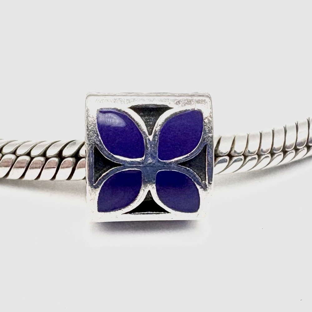 Pandora Retired Purple Petals Enamel Sterling Silver Charm